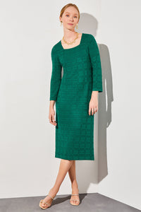Plus Size Textured Soft Knit Sheath Dress, Jewel Green | Ming Wang