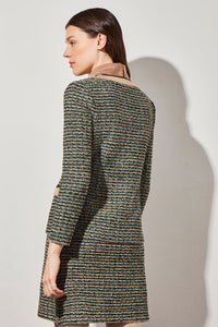 Plus Size Tailored Contrast Trim Tweed Knit Jacket, Jewel Green/Dark Champagne/Lunar Rock/Black | Ming Wang
