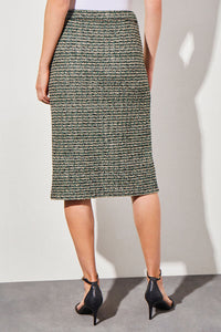 Plus Size Tweed Knit Pencil Skirt, Jewel Green/Dark Champagne/Lunar Rock/Black | Ming Wang