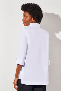 Cuff Sleeve Hi-Lo Cotton Blouse, White | Ming Wang