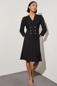 Plus Size Knee Length A-Line Dress - Faux Wrap Soft Knit, Black | Ming Wang