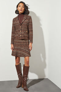 Button-Front Lapel Collar Tweed Knit Jacket, Chestnut/Camel/Black/Ivory | Ming Wang