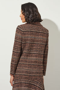 Button-Front Lapel Collar Tweed Knit Jacket, Chestnut/Camel/Black/Ivory | Ming Wang