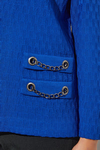 Chain Detail Classic Knit Jacket, Deep Sky | Ming Wang
