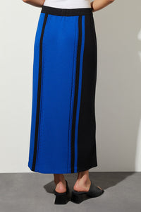 Colorblock Cable Soft Knit Maxi Skirt, Deep Sky/Black | Ming Wang