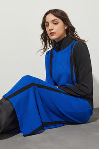 Colorblock Cable Soft Knit Turtleneck Tunic, Deep Sky/Black | Ming Wang