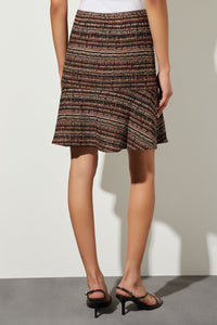 Flounced Tweed Knit Mini Skirt, Chestnut/Camel/Black/Ivory | Ming Wang