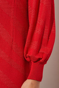 Midi Fit & Flare Dress - Bishop Sleeve Soft Knit, Garnet | Ming Wang