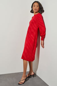 Plus Size Midi Fit & Flare Dress - Bishop Sleeve Soft Knit, Garnet | Ming Wang