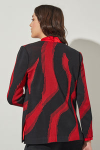 One-Button Jacket - Animal Jacquard Knit, Garnet/Black | Ming Wang