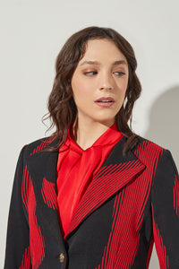 Plus Size One-Button Jacket - Animal Jacquard Knit, Garnet/Black | Ming Wang