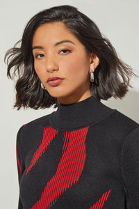 Plus Size Mock Neck Tunic - Animal Pattern Soft Knit, Garnet/Black | Ming Wang