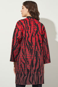 Open Front Jacket - Animal Pattern Cozy Knit, Garnet/Auburn Brown/Black | Ming Wang