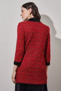 Tailored Jacket - Velvet Trim Tweed Knit, Garnet/Auburn Brown/Orzo/Black | Ming Wang