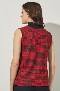 Plus Size Mock Neck Tank - Stripe Soft Knit, Garnet/Auburn Brown/Black | Ming Wang