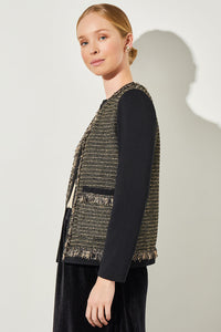 Eyelash Trim Jacket - Shimmer Tweed Knit, Black/Gold | Ming Wang