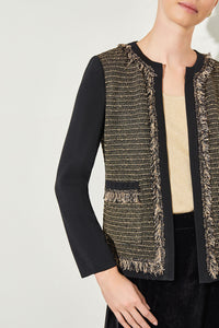 Eyelash Trim Jacket - Shimmer Tweed Knit, Black/Gold | Ming Wang