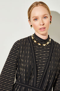 Plus Size Belted Jacket - Shimmer Soft Knit, Black/Gold | Ming Wang