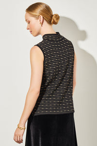 Plus Size Mock Neck Tank - Shimmer Soft Knit, Black/Gold | Ming Wang
