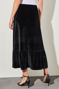 Maxi A-Line Skirt - Flounce Velvet, Black | Ming Wang