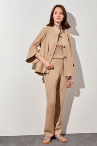Button-Front Bell Sleeve Deco Crepe Jacket, Dark Champagne, Dark Champagne | Ming Wang