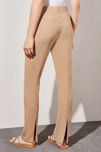 Plus Size Pull-On Straight Leg Deco Crepe Pant, Dark Champagne | Ming Wang