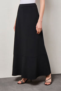 Flare Deco Crepe Maxi Skirt, Black, Black | Ming Wang