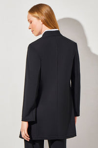 Mandarin Collar Open Front Deco Crepe Jacket, Black | Ming Wang