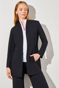 Mandarin Collar Open Front Deco Crepe Jacket, Black | Ming Wang