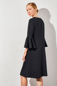 Plus Size Flounce Sleeve Deco Crepe Dress, Black | Ming Wang