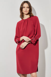Poet Sleeve Crepe de Chine Shift Dress, Cherry Red, Cherry Red | Ming Wang