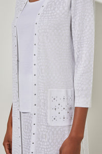 Plus Size Open Front Jacket - Stud Trim Textured Knit, White | Ming Wang