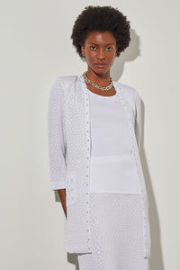 Open Front Jacket - Stud Trim Textured Knit, White | Ming Wang