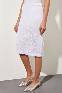 Knee Length Pull-On Pencil Skirt - Textured Knit, White | Ming Wang