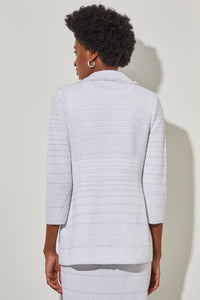 Notch Collar Jacket - Stripe Shimmer Knit, White/Silver | Ming Wang