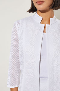 Mandarin Collar Jacket - Soutache Jacquard Knit, White | Ming Wang