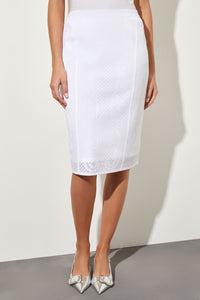 Plus Size Knee Length Skirt - Jacquard Knit, White | Ming Wang
