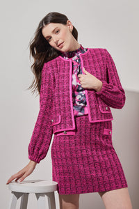 Plus Size Mini A-Line Skirt - Faux Pocket Tweed Knit, Mulberry/Black | Meison Studio Presents Ming Wang