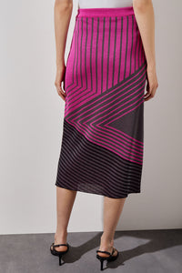 Midi Pencil Skirt - Stripe Colorblock Soft Knit, Mulberry/Granite/Black | Ming Wang