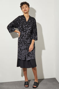 Open Front Jacket - Floral Longline Soft Knit, Black/Granite | Ming Wang