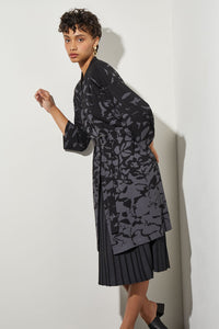 Open Front Jacket - Floral Longline Soft Knit, Black/Granite | Ming Wang
