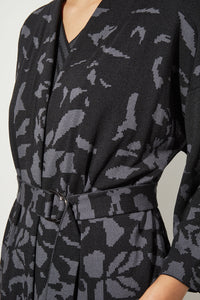 Plus Size Open Front Jacket - Floral Longline Soft Knit, Black/Granite | Ming Wang