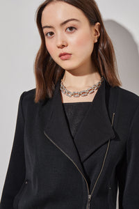 Plus Size Tailored Moto Jacket - Zip-Front Knit, Black | Ming Wang