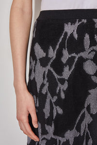 Plus Size Maxi A-Line Skirt - Floral Jacquard Soft Knit, Black/White | Ming Wang