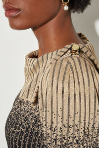 Drape Collar Tunic - Shimmer Stripe Knit, Black/Gold | Ming Wang