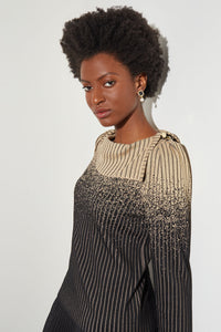 Drape Collar Tunic - Shimmer Stripe Knit, Black/Gold | Ming Wang
