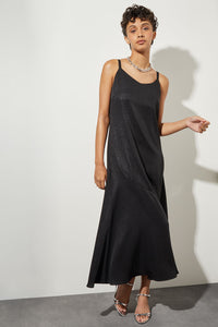 Maxi A-Line Dress - Spaghetti Strap Metallic Woven, Black/Silver | Ming Wang
