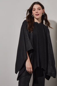 Plus Size Pleated Poncho - Shimmer Woven, Black/Silver | Ming Wang