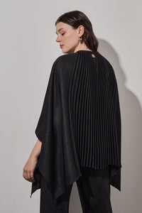 Plus Size Pleated Poncho - Shimmer Woven, Black/Silver | Ming Wang