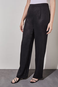 Plus Size Side-Zip Straight Leg Pants - Shimmer Woven, Black/Silver | Ming Wang